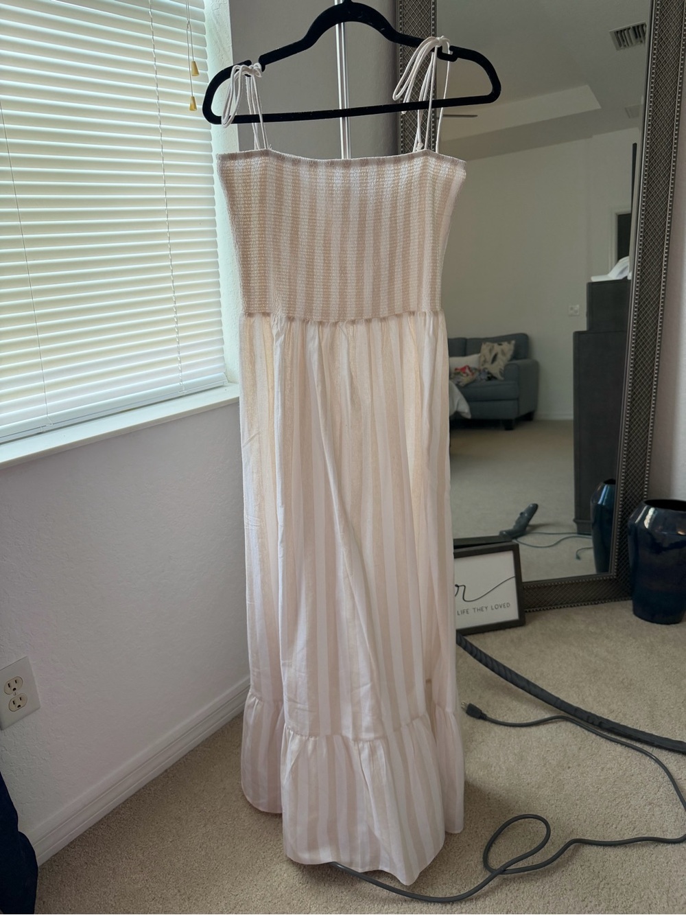 BOOHOO Light Cream Striped Maxi Sundress